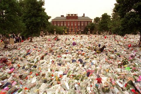 london, united kingdom   september 05  floral tributes to diana, princess of wales at her home kensington palace, london  photo by tim graham photo library via getty images