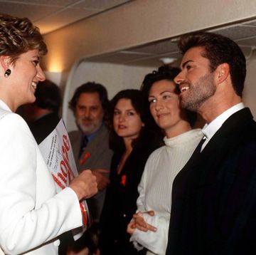 london, united kingdom december 01 princess diana talking to pop singers george michael, kd lang and mick hucknall at the world aids day annual concert of hope at wembley arena to raise funds for the charity crusaid on 1st december 1993 photo by tim grahamgetty images