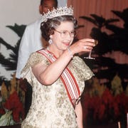 Queen Banquet Singapore singapore october 10 the queen making a toast at a banquet during an official tour of singapore prime minister lee kuan yew is standing next to her photo by tim graham photo library via getty images