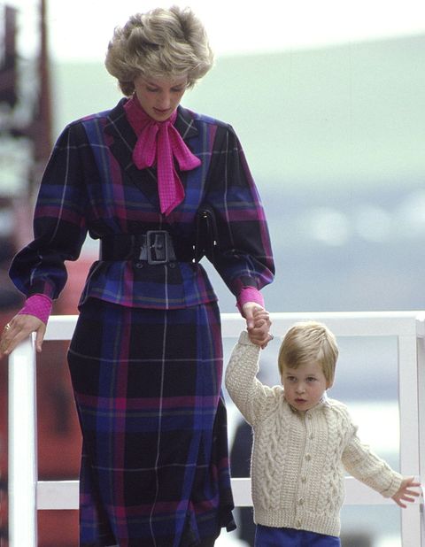 aberdeen, united kingdom   august 16  prince william leaving the royal yacht britannia in scotland with his mother, the princess of wales, after a cruise of  the western isles  diana is holding her sons hand to help him down the stairs  photo by tim graham photo library via getty images