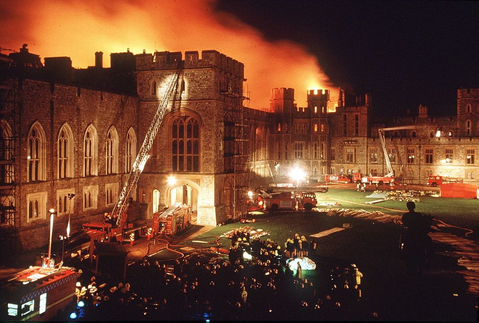 windsor, united kingdom   november 20  another disaster in the queens annus horribilis when a  fire broke out at windsor castle   a tragedy damaging more than 100 rooms  photo by tim graham photo library via getty images