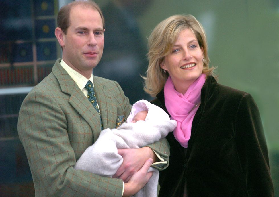 The Earl And Countess Of Wessex leaving Frimley Park Hospital with baby Lady Louise Windsor.