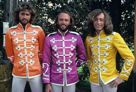 the popular disco band, the bee gees, pose for a portrait photo by steve schapirocorbis via getty images