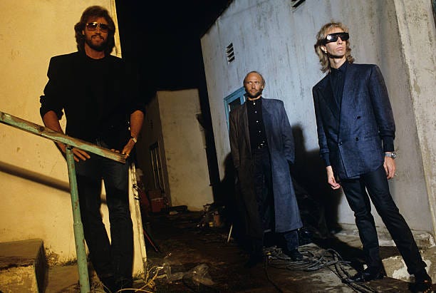 the popular disco band, the bee gees, pose for a portrait photo by steve schapirocorbis via getty images