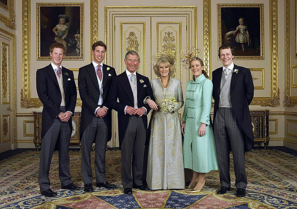 prince charles and the duchess of cornwall, camilla parker bowles pose with their children