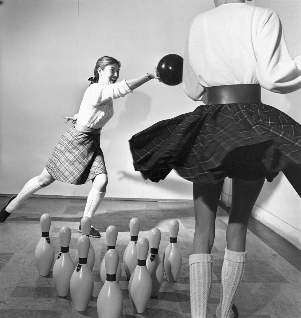 women model scottish skirts by designers greta plattry front and emily wilkens back new york city, 1946 photo by genevieve naylorcorbis via getty images