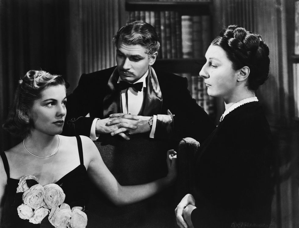 joan fontaine as the second mrs de winter, laurence olivier as maxim de winter and judith anderson as the housekeeper mrs danvers in the 1940 hitchcock thriller rebecca photo by �� john springer collectioncorbiscorbis via getty images