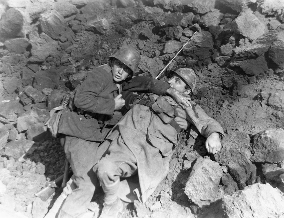 paul baumer, a german soldier portrayed by lew ayres, has just killed a french soldier in a scene from the 1930 film all quiet on the western front photo by �� john springer collectioncorbiscorbis via getty images