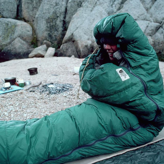 Camper in Sleeping Bag Awakens