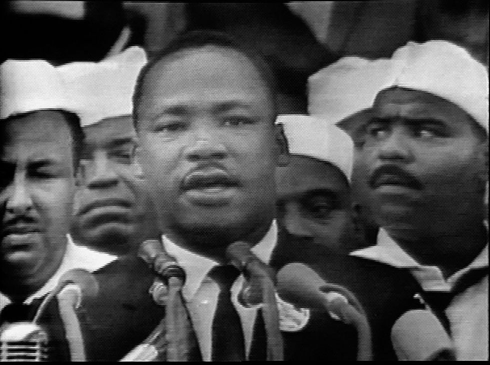 screen capture from the cbs national broadcast of the i have a dream speech of american civil rights leader martin luther king jr 1929   1968, washington, dc, august 28, 1963 king jr delivered his speech on the steps of the lincoln memorial to over 200,000 supporters at the march on washington for jobs and freedom photo by cbs photo archivegetty images
