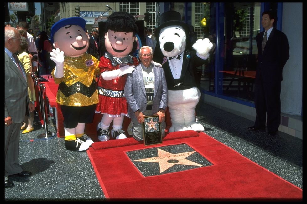 original caption charles schulz with the characters of 'peanuts'  charlie brown, lucy  snoopy photo by frank trappercorbis via getty images