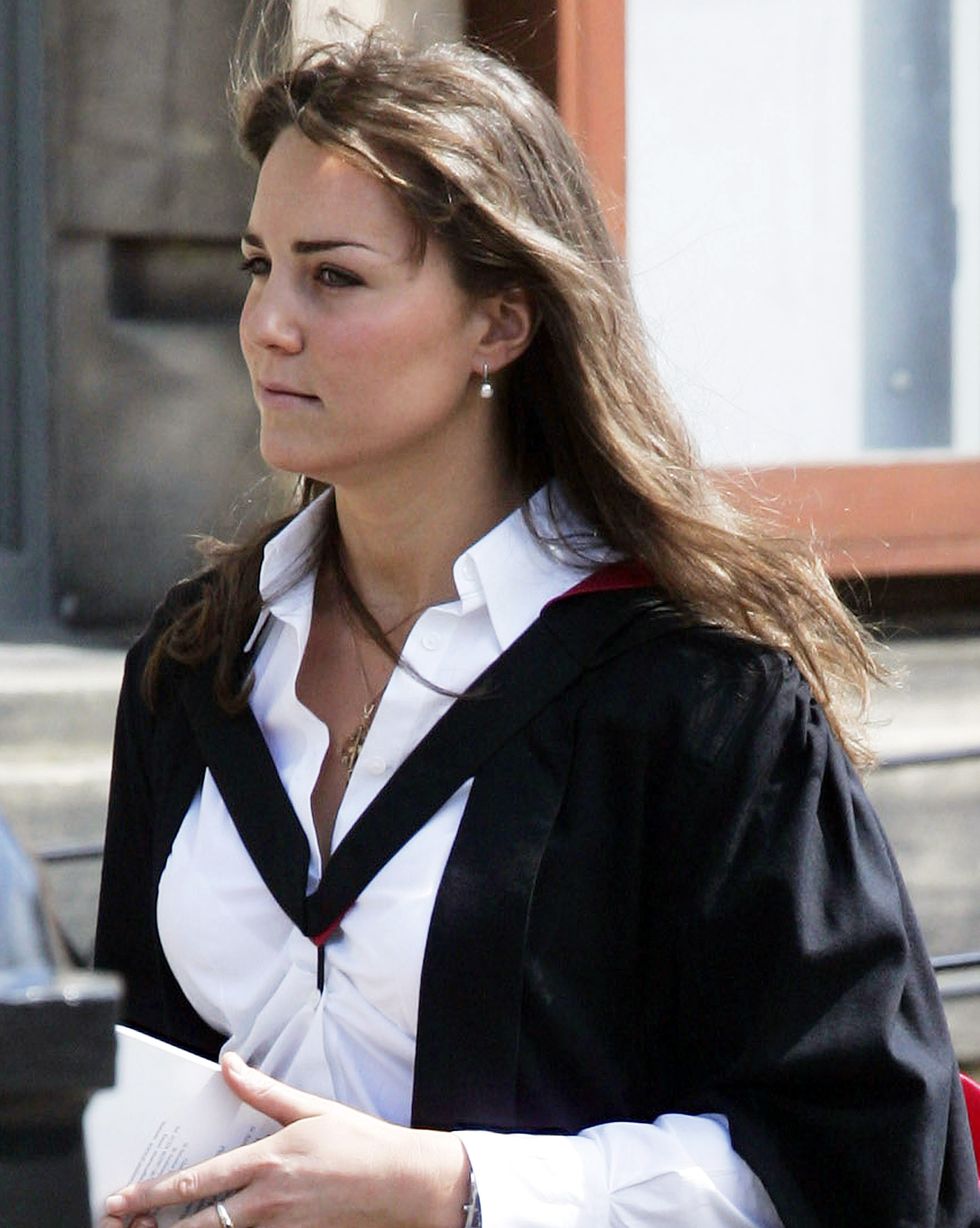 st andews, scotland june 23 new graduate kate middleton wears a traditional gown to the graduation ceremony at st andrews university to collect her degree in st andrews on june 23, 2005, england photo by tim graham photo library via getty images