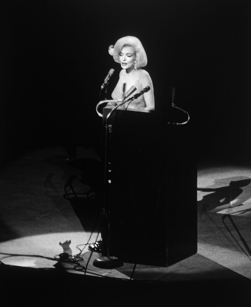 Actress Marilyn Monroe singing "Happy Birthday" at