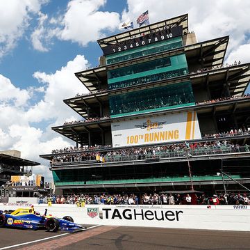 indianapolis, in   may 29  alexander rossi of the united states pumps his fist as he crosses the finish line to win the 100th running of the indianapolis 500 at indianapolis motorspeedway on may 29, 2016 in indianapolis, indiana  photo by jamie squiregetty images