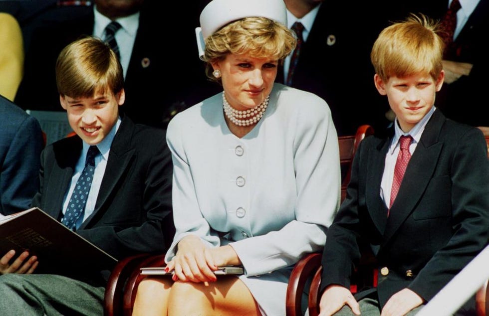 london may 7 file photo princess diana, princess of wales with her sons prince william and prince harry attend the heads of state ve remembrance service in hyde park on may 7, 1995 in london, england photo by anwar husseingetty images