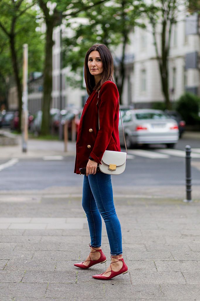 Clothing, Street fashion, Photograph, Jeans, Red, Footwear, Snapshot, Fashion, Beauty, Outerwear, 