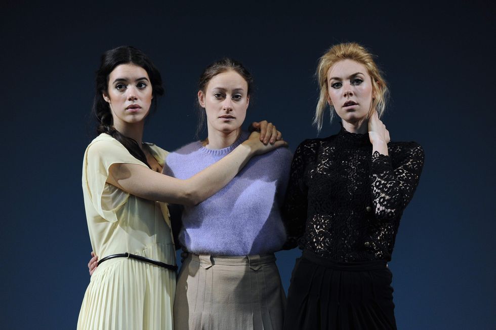 gala gordon as irina, mariah gale as olga and vanessa kirby as masha in the production of anton chekhov's three sisters directed by benedict andrews at the young vic in london