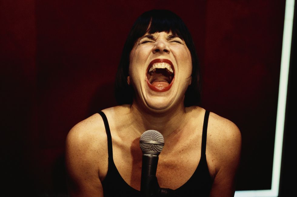 eve ensler, author of the vagina monologues, screams during her performance on stage at the king's head theatre photo by robbie jackcorbis via getty images