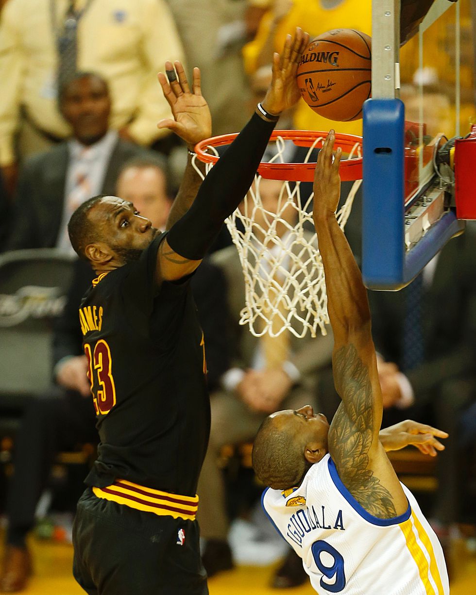 cleveland cavaliers forward lebron james l blocks a shot by golden state warriors andre iguodala during the fourth quarter in game 7 of the nba finals on june 19, 2016 in oakland, californiapowered by an amazing effort from lebron james, the cleveland cavaliers completed the greatest comeback in nba finals history, dethroning defending champion golden state 93 89 to capture their first nba title the cavaliers won the best of seven series 4 3 to claim the first league crown in their 46 season history and deliver the first major sports champion to cleveland since the 1964 nfl browns, ending the longest such title drought for any american city  afp  beck diefenbach        photo credit should read beck diefenbachafp via getty images