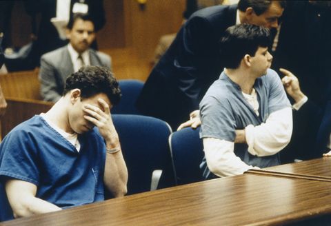Erik (L) and Lyle (R) Menendez during trial, 1994
