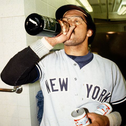 los angeles   october 17 reggie jackson 44 of the new york yankees celebrates by drinking champagne after they defeated the los angeles dodgers in game 6 of the 1978 world series october 17, 1978 at dodger stadium in los angeles, california the yankees won the series 4 games to 2 photo by focus on sportgetty images