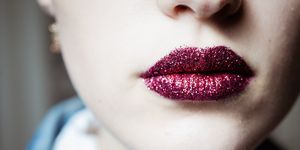 Lip, Face, Cheek, Red, Chin, Nose, Lipstick, Mouth, Purple, Skin, 