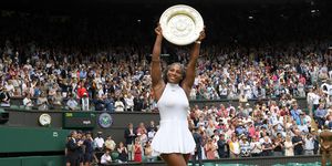 london, england   july 09  serena williams with the winners trophy after defeating angelique kerber in the women's final of the wimbledon tennis championships at wimbledon on july 09, 2016 in london, england  photo by karwai tangwireimage