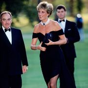 london   june 29  file photo lord palumbo greets princess diana, wearing a short black cocktail dress designed by christina stambolian, as she atttends a gala at the serpentine gallery in hyde park on june 29, 1994 in london, england photo by tim graham photo library via getty images