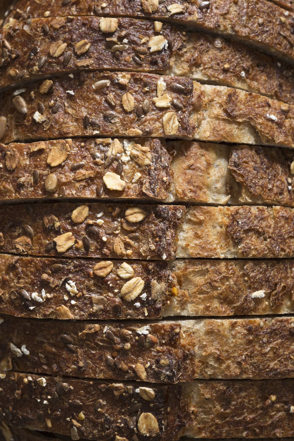 Close-up of sliced whole grain oat bread