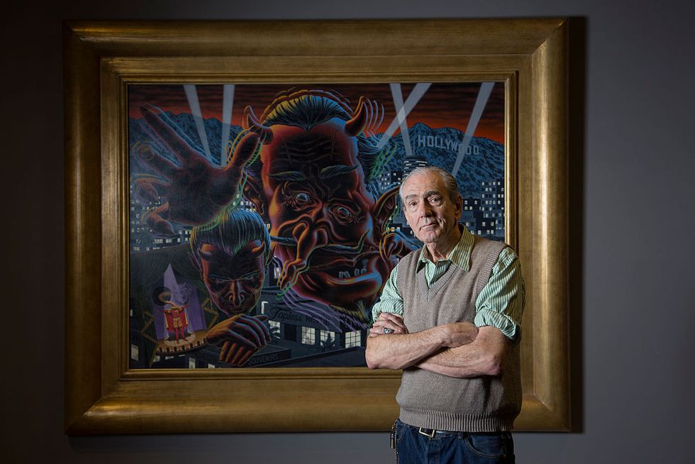 los angeles, ca february 18, 2015 robert williams, the pop surrealist painter, and founder of juxtapoz magazine, is photographed in front of his painting, hollywood after midnight, part of his show at the la municipal art gallery in hollywood photo by katie falkenberglos angeles times via getty images