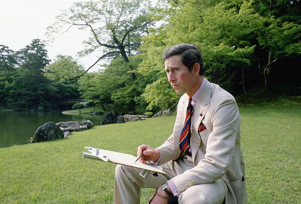 japan   may 08  prince charles sketching in the gardens of omiya palace during a break in his official tour of japan  photo by tim graham photo library via getty images