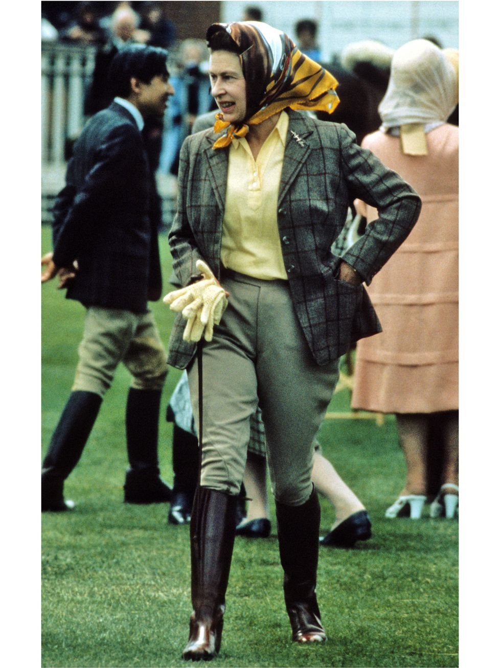 windsorunited kingdom   may queen elizabeth ll walks around windsor horse show,windsor,england wearing riding gear in may of 1988 photo by anwar husseingetty images