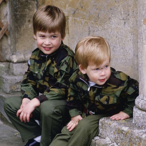 tetbury, england   july 18 prince harry and prince william sit together on the steps of highgrove house wearing army uniforms on july 18, 1986 in tetbury, england photo by tim graham photo library via getty images