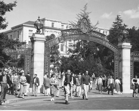 a crowd of students leave campus for lunch through the sather gate of the university of california at berkeley photo by © ted streshinskycorbiscorbis via getty images