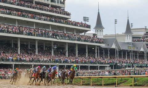 04 may 2013 mike smith aboard palace malice 10 and kevin krigger aboard goldencents 8 lead the field at the start of the 2013 kentucky derby at churchill downs, in louisville, kentucky photo by robin alamicon smicorbisicon sportswire via getty images