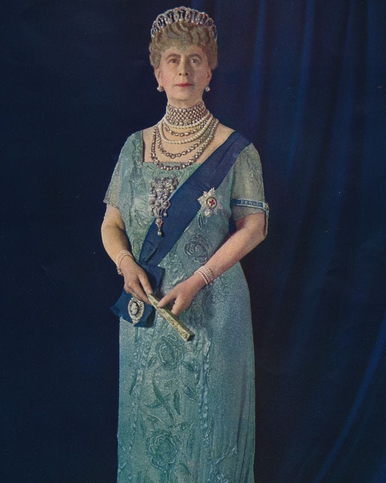 The Queen Wears Vladimir Tiara and White Gown to Corps Reception