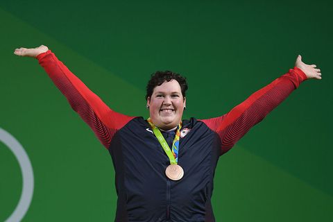 rio de janeiro, brazil   august 14  bronze medalist sarah elizabeth robles of the united states poses on the podium during the medal ceremony for the weightlifting   womens 75kg group a on day 9 of the rio 2016 olympic games at riocentro   pavilion 2 on august 14, 2016 in rio de janeiro, brazil  photo by laurence griffithsgetty images