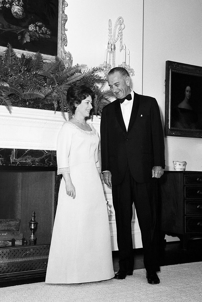 Princess Margaret - November 1965 with President Lyndon B Johnson at a reception at the White house in Washington USA