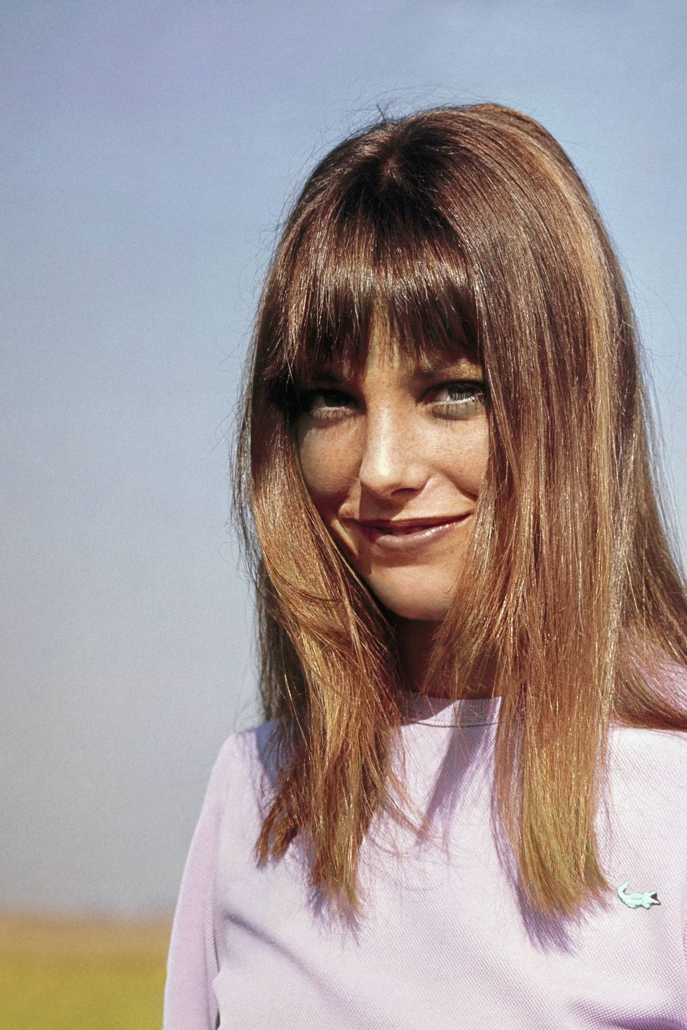 united states   circa 1970 portrait of english actress, jane birkin wearing a violet knit lacoste chemise, by david crystal photo by john cowanconde nast via getty images