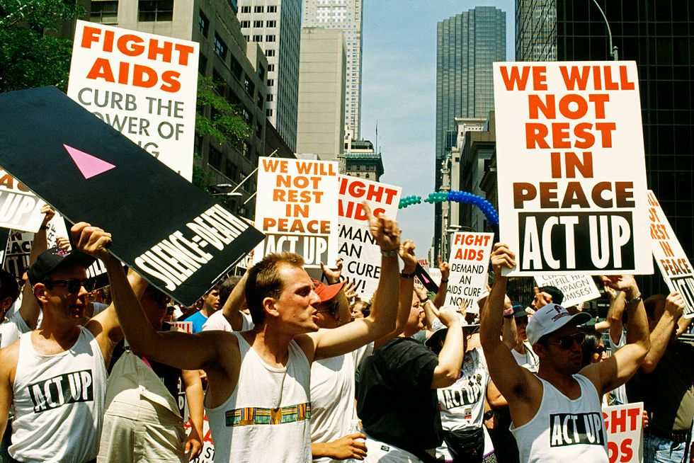 act up demonstrators protest on fifth avenue photo by andrew holbrookecorbis via getty images