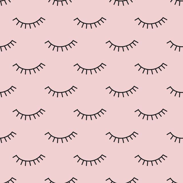 Abstract pattern with closed eyes on pink background.
