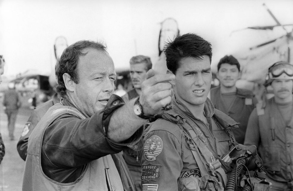 american actor tom cruise with british director tony scott on the set of his movie top gun photo by paramount picturessunset boulevardcorbis via getty images
