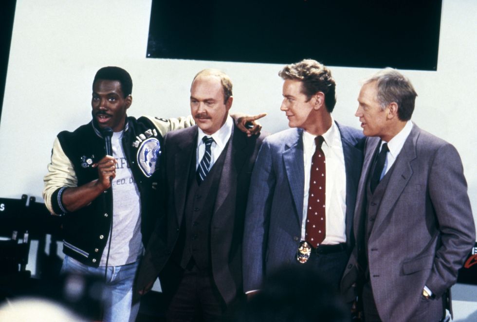 american actors eddie murphy, john ashton, judge reinhold and ronny cox on the set of beverly hills cop ii, directed by tony scott photo by paramount picturessunset boulevardcorbis via getty images