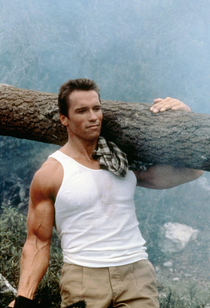 austrian born american actor arnold schwarzenegger on the set of commando, directed by mark l lester photo by twentieth century fox film corposunset boulevardcorbis via getty images