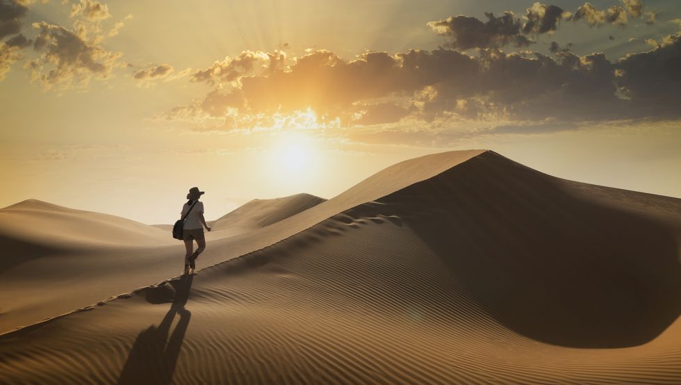 Desert, Sand, Natural environment, Sky, Erg, Dune, Aeolian landform, Sahara, Landscape, Morning, 