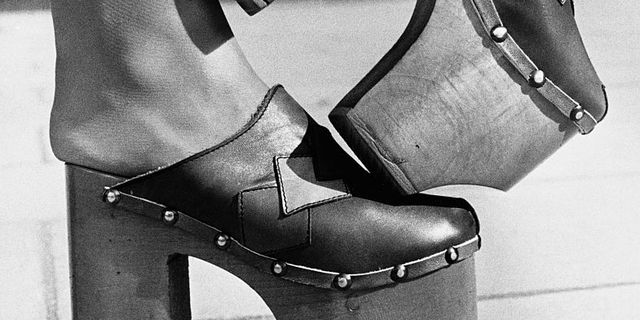 model madeleine bradley shows off a pair of high rise platform shoes with 8 inch heels at the spring shows exhibition by the british footwear manufacturer federation in 1972 photo by © hulton deutsch collectioncorbiscorbis via getty images