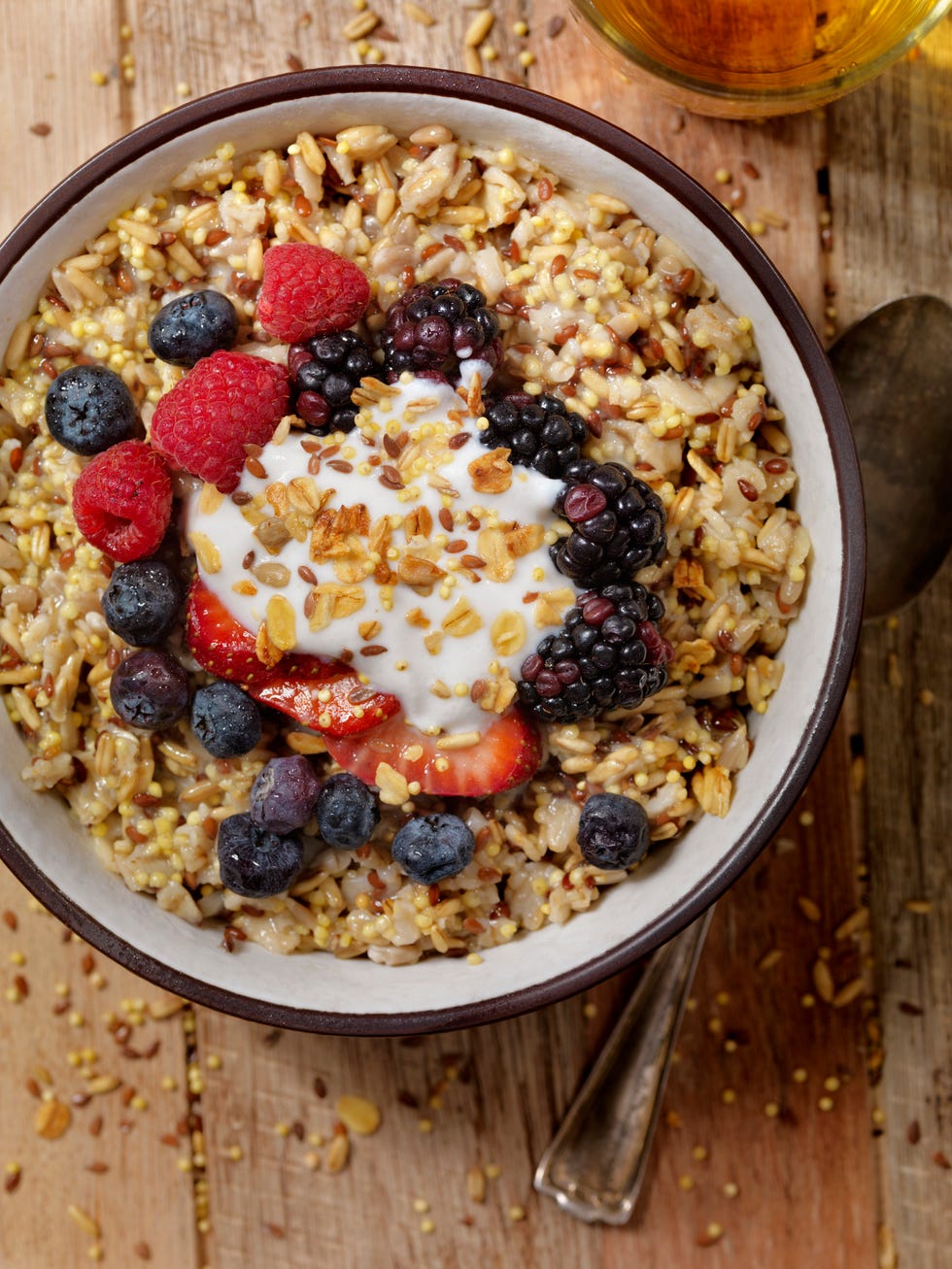 Hot 7 Grain Breakfast Cereal With Yogurt and Fresh Fruit