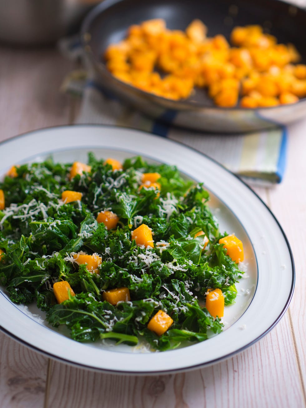 Freshness poached kale with roasted butternuts squash salad