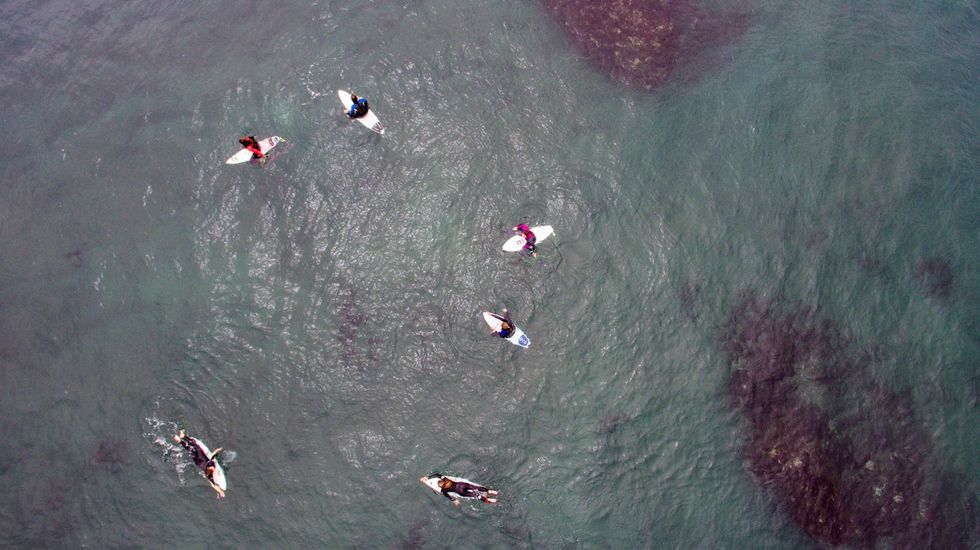 Surfsters wachten op de juiste golven tijdens de halve finales van de Maui and Sons Pichilemu Women Pro Chile in 2016