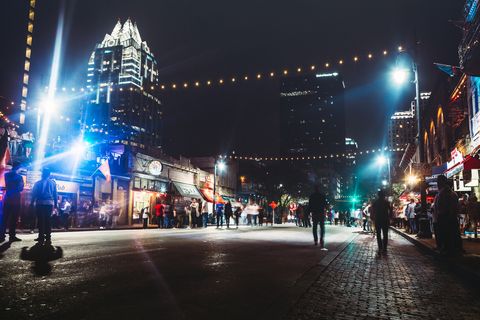 Downtown Austin at Night on Sixth Ave
